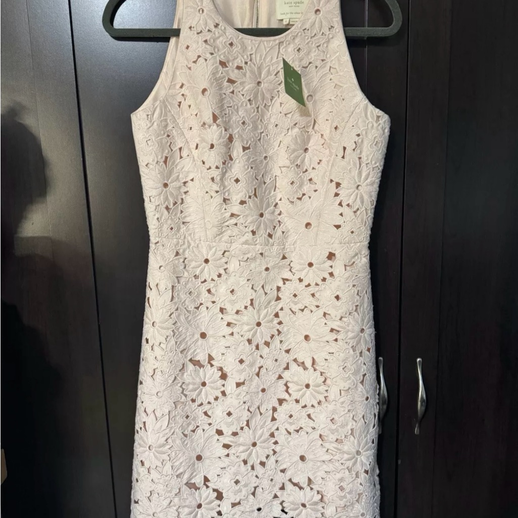 Kate Spade Floral Cutwork A-Line Pink Halter Sheath Midi Dress (Rosedew) Size 4